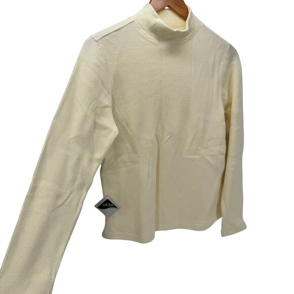LL Bean Shirt Womens Medium Cream Thermal Waffle Knit Mock Neck Pullover - Picture 3 of 7